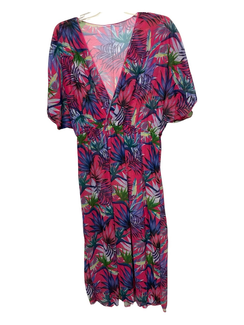 Tropical Pink Floral Midi Dress XL | Boho Beach Vacation Resort Cover Up